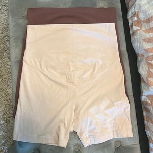 Old Navy maternity biker shorts. 2 pairs. Size Small. Brown and Nude.